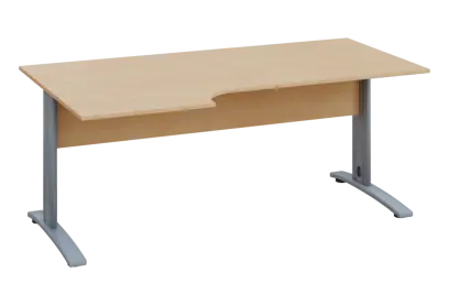 ERK 18 - 186 stůl kancelářský, rohový, levý, kovová podnož stříbrná, deska 18 mm, široký 1800 mm, bříza irská